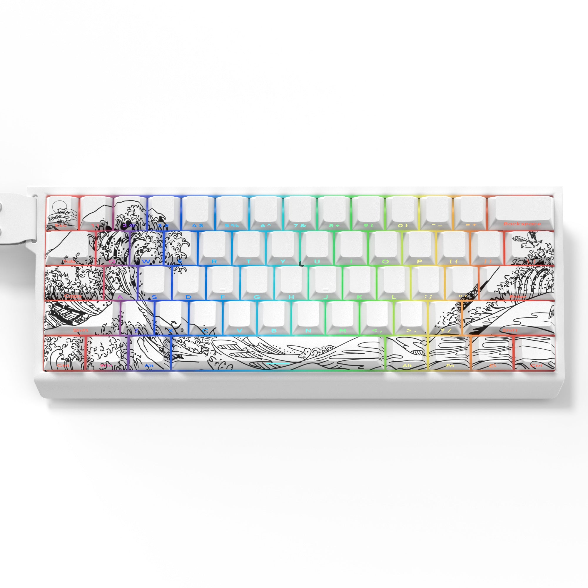 Womier White Kanagawa theme side-printed cherry profile dye-sub double-shot PBT keycap set. It fits for most of ANSI Layout and MX-style switches.