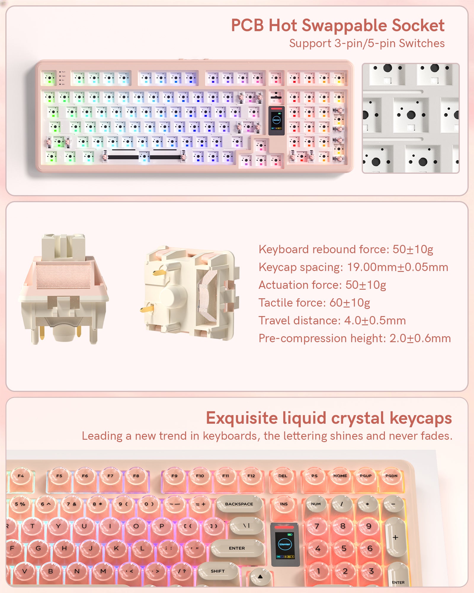 Womier WK98 98% Mechanical Gaming Keyboard With Multimedia Screen