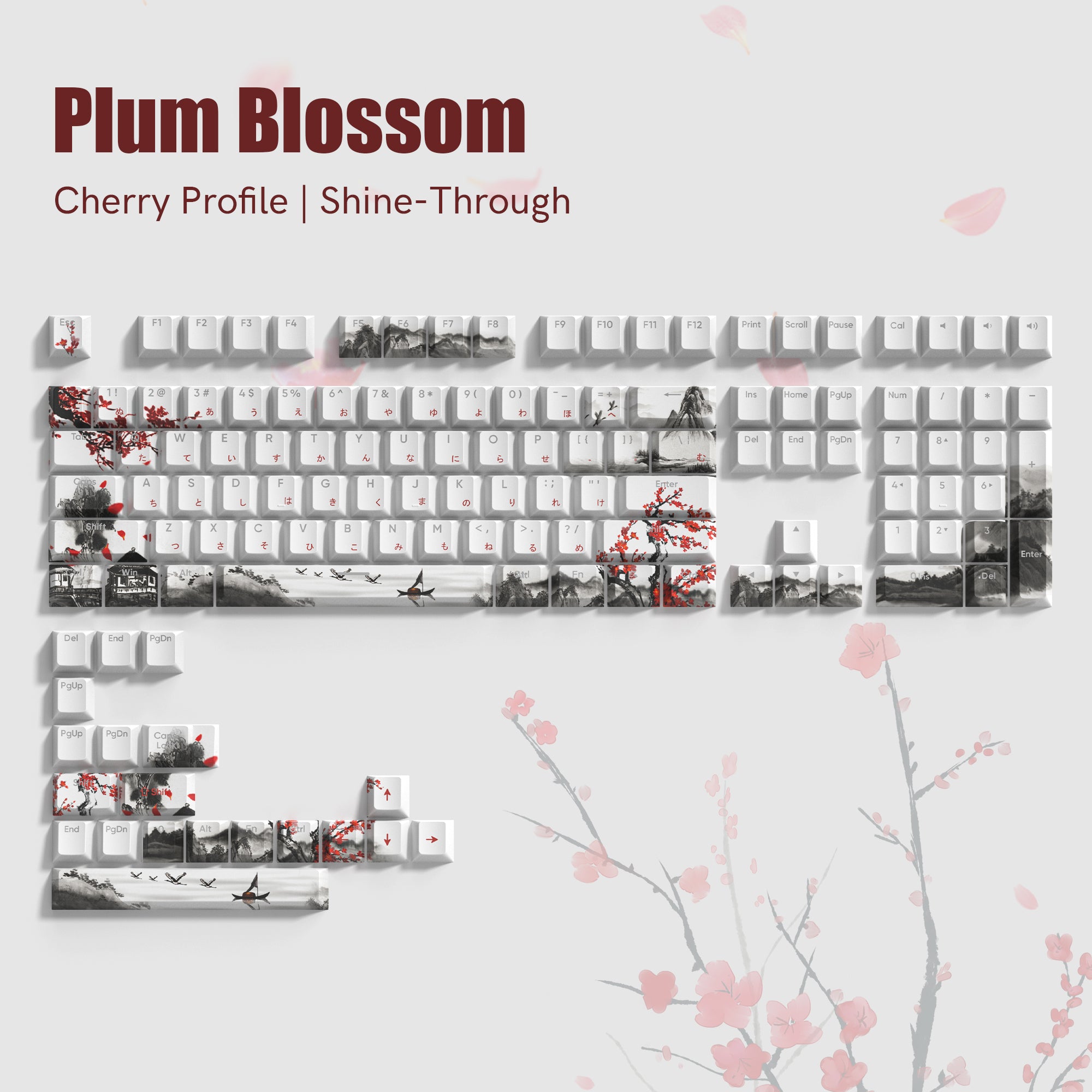 Womier Plum Blossom Cherry Profile Shine-Through Dye Sublimation PBT Keycap Set