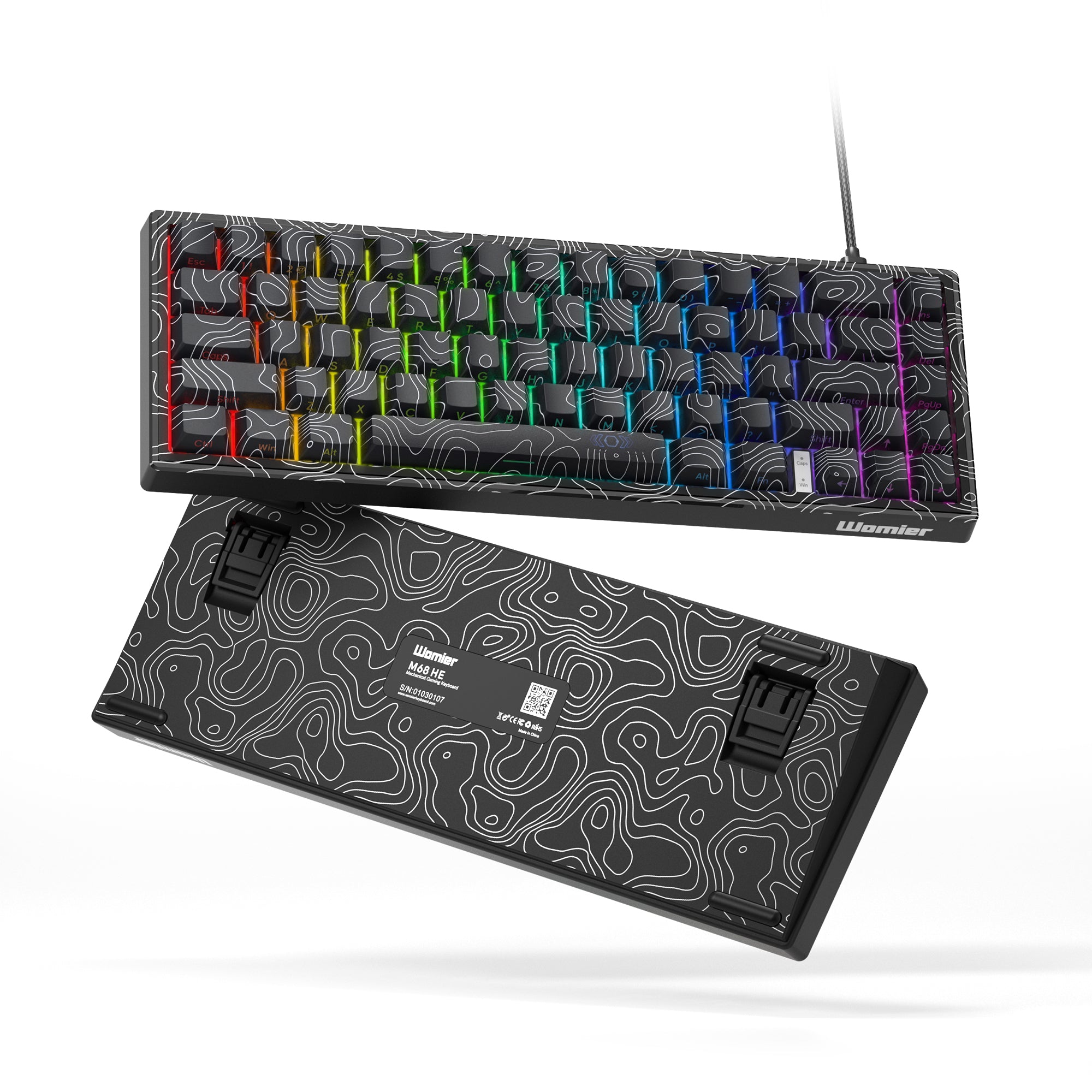 Womier Black M68 HE 65% Magnetic Gaming Keyboard. The magnetic switches can be adjusted the sensitive, rapid trigger, macros, etc. through software.