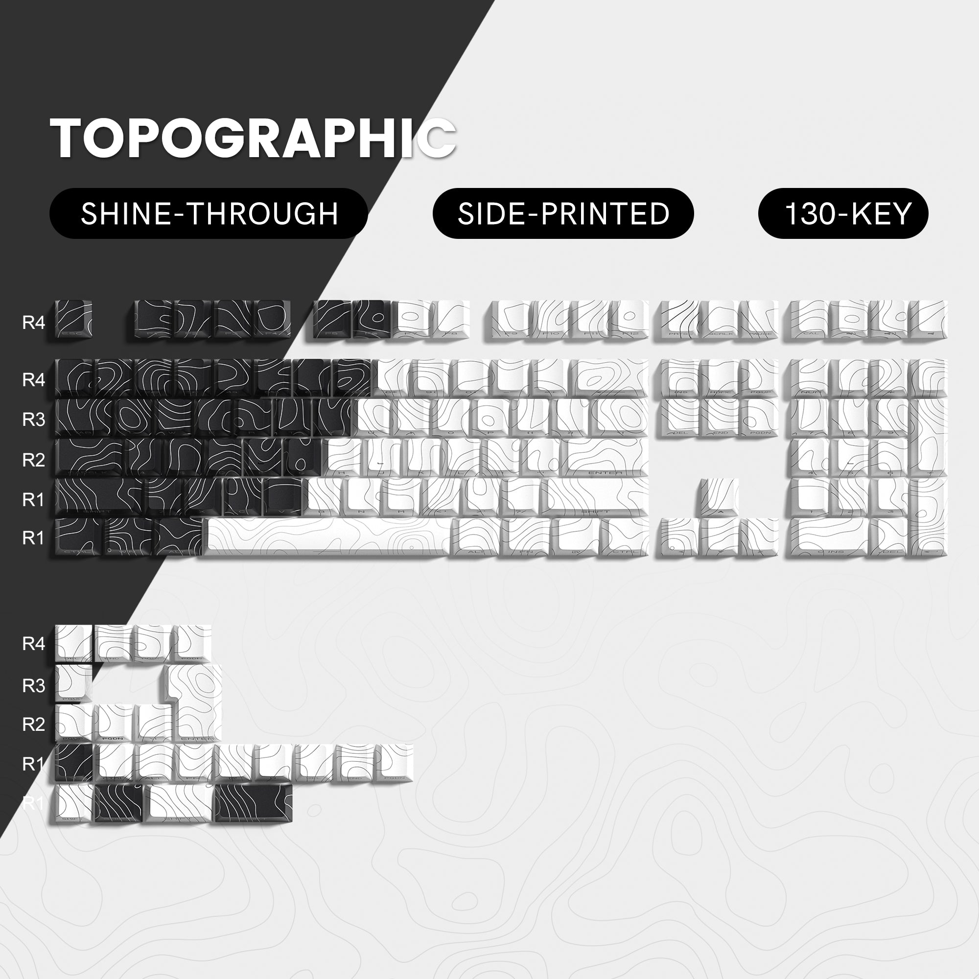 Womier Topographic Series Cherry Profile Side-Printed Shine-Through Keycap Set