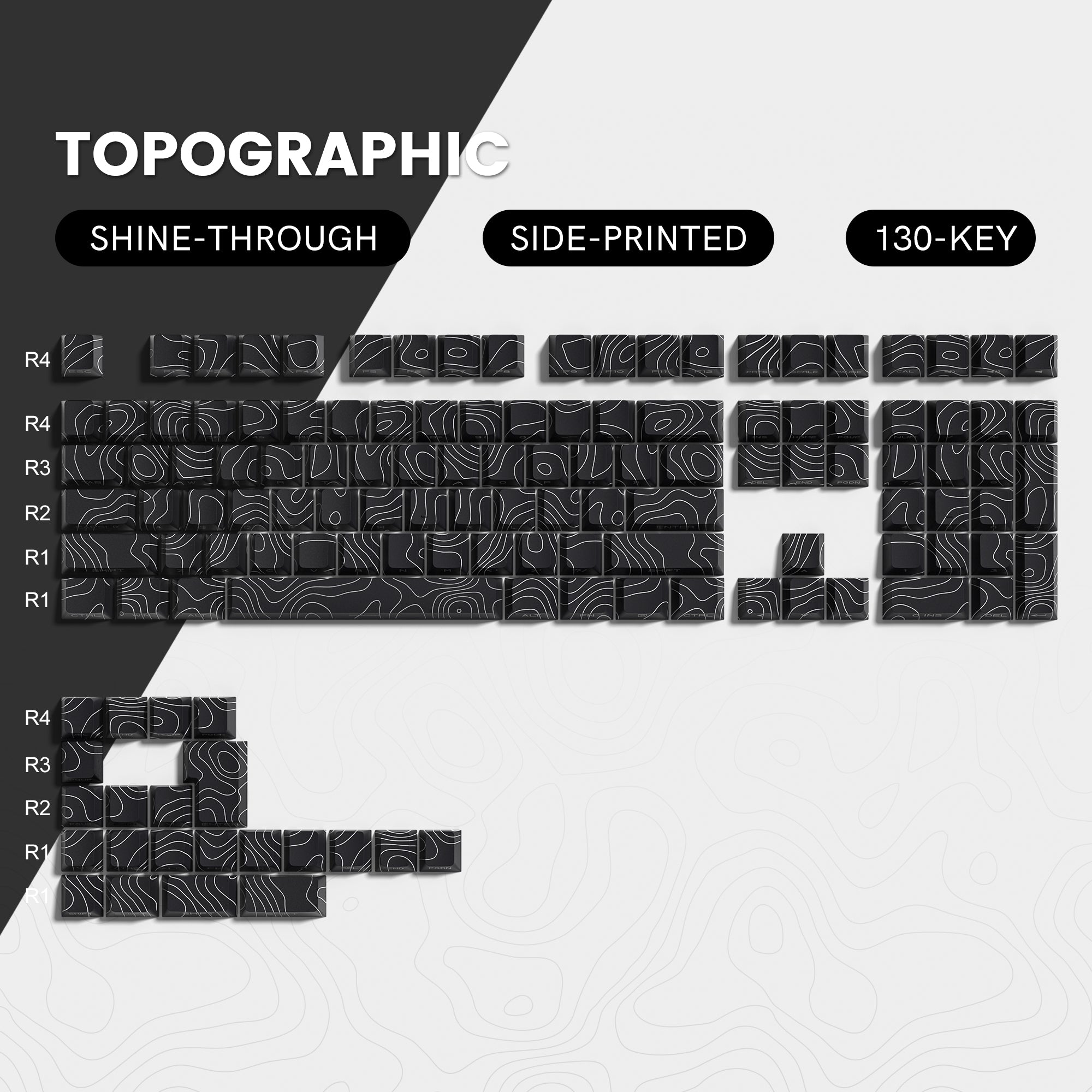 Womier Topographic Series Cherry Profile Side-Printed Shine-Through Keycap Set