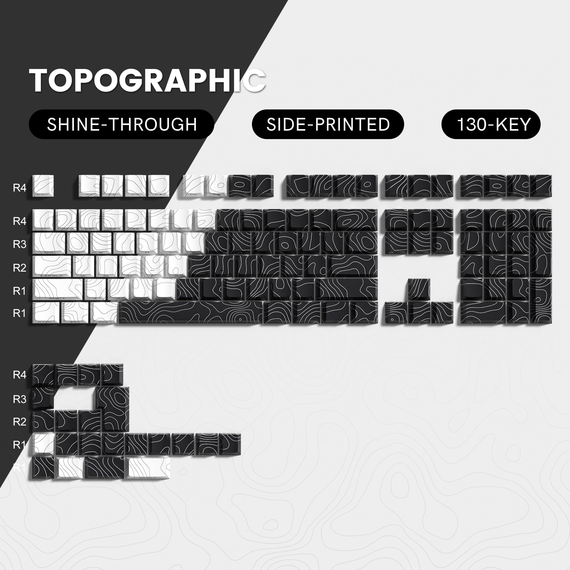 Womier Topographic Series Cherry Profile Side-Printed Shine-Through Keycap Set