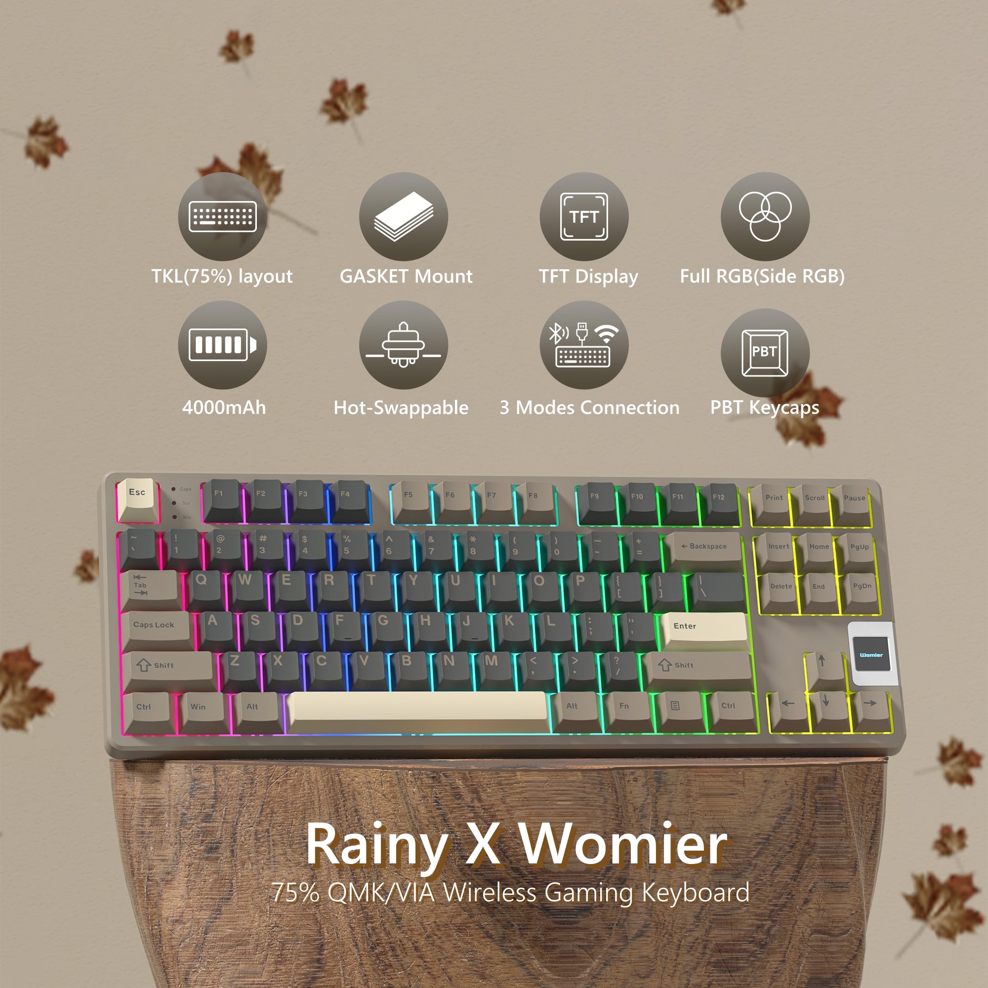 Womier QK87 TKL QMK/VIA Support Wireless Keyboard with Multimedia Display