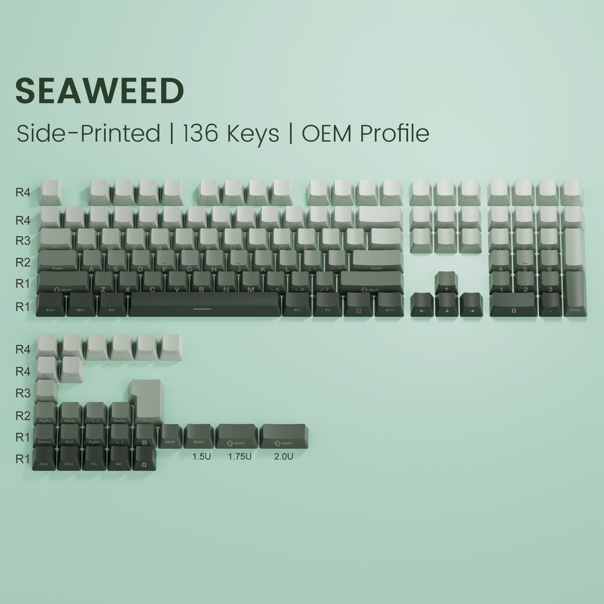 Womier Seaweed Side-Printed OEM Profile Double-shot PBT Keycap fit for most of ANSI Layout and MX-style switches.