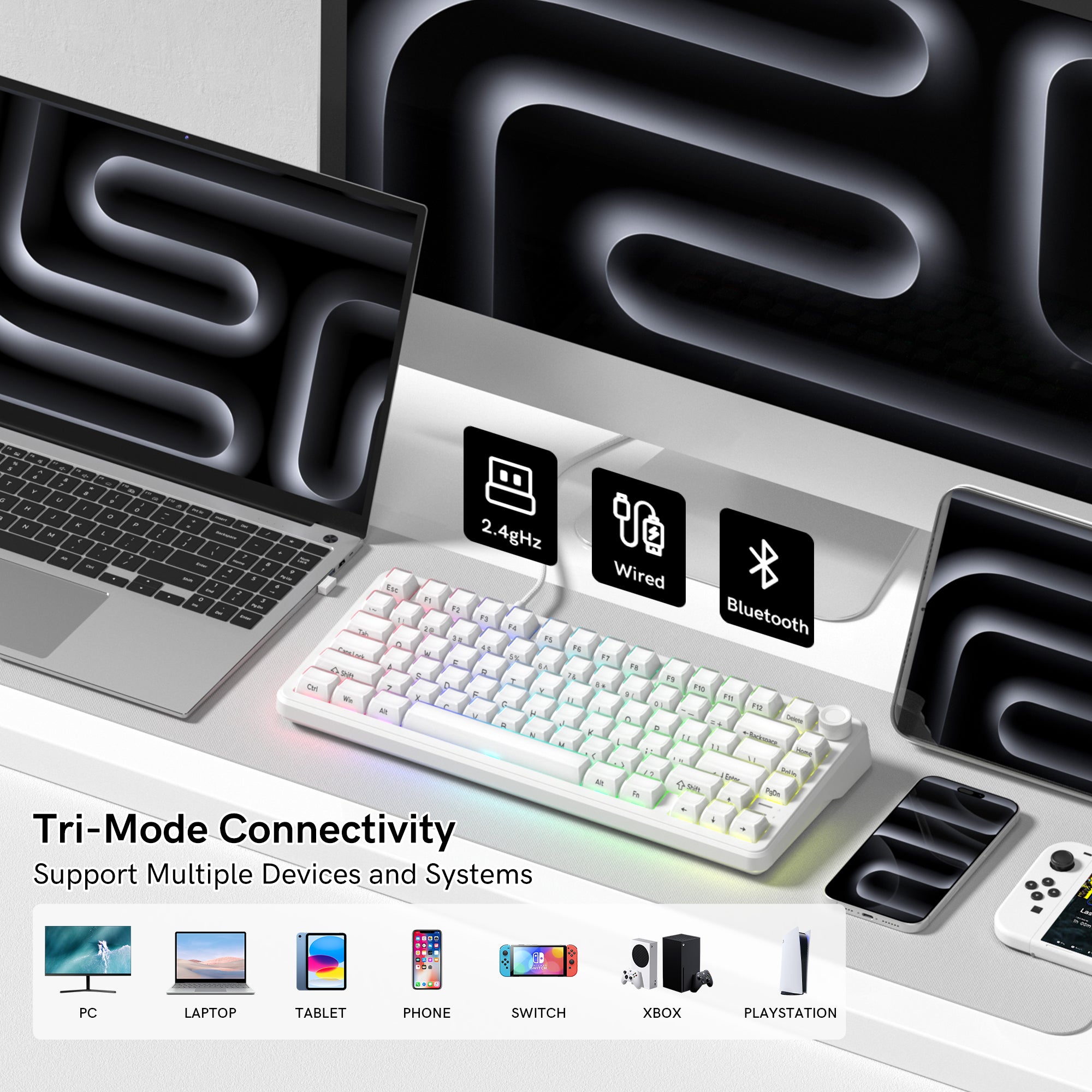 Womier L75 75% Wireless RGB Gasket Mounted Mechanical Keyboard with Knob