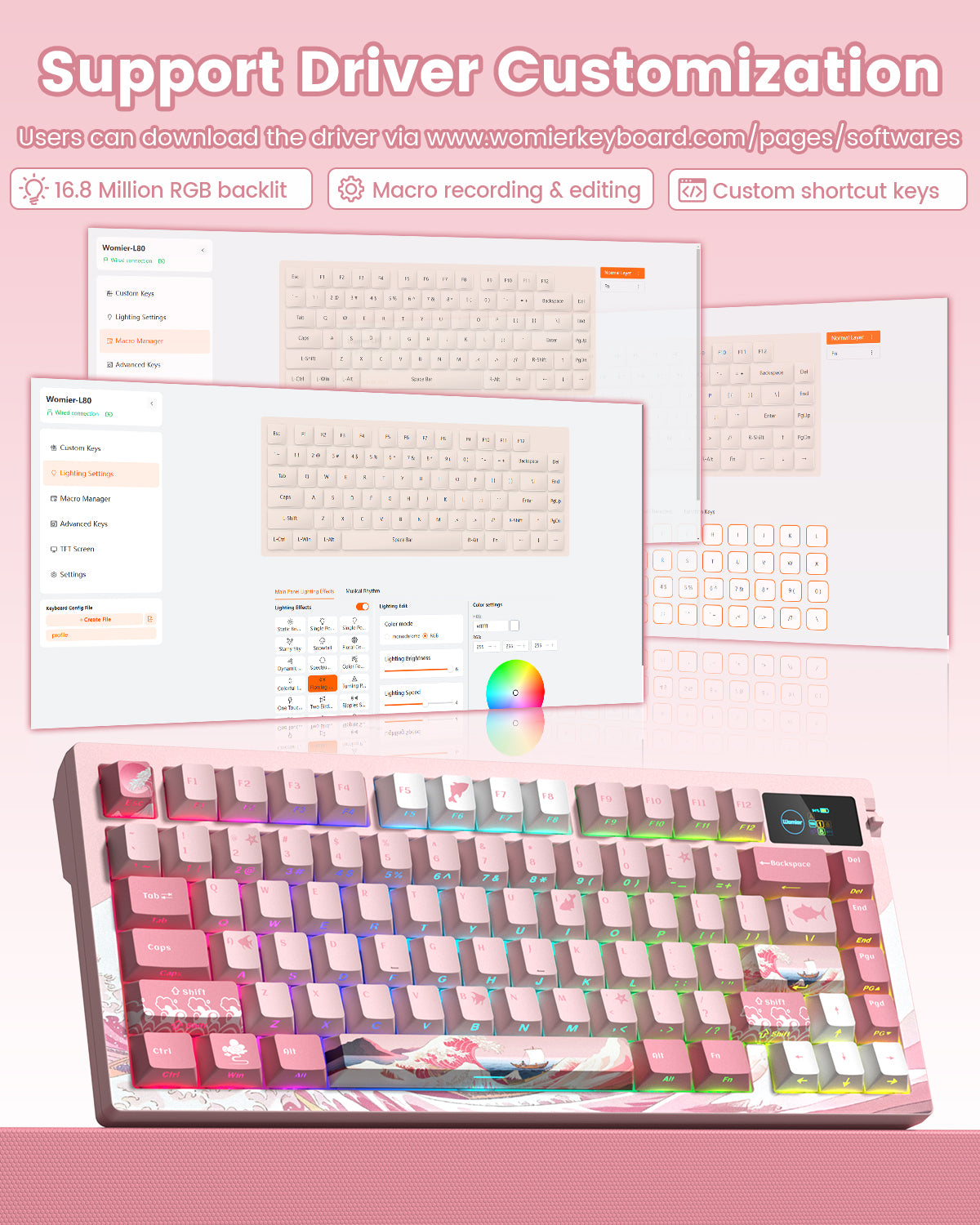 Womier L80 75% Wireless Mechanical Keyboard with TFT Screen & Knob