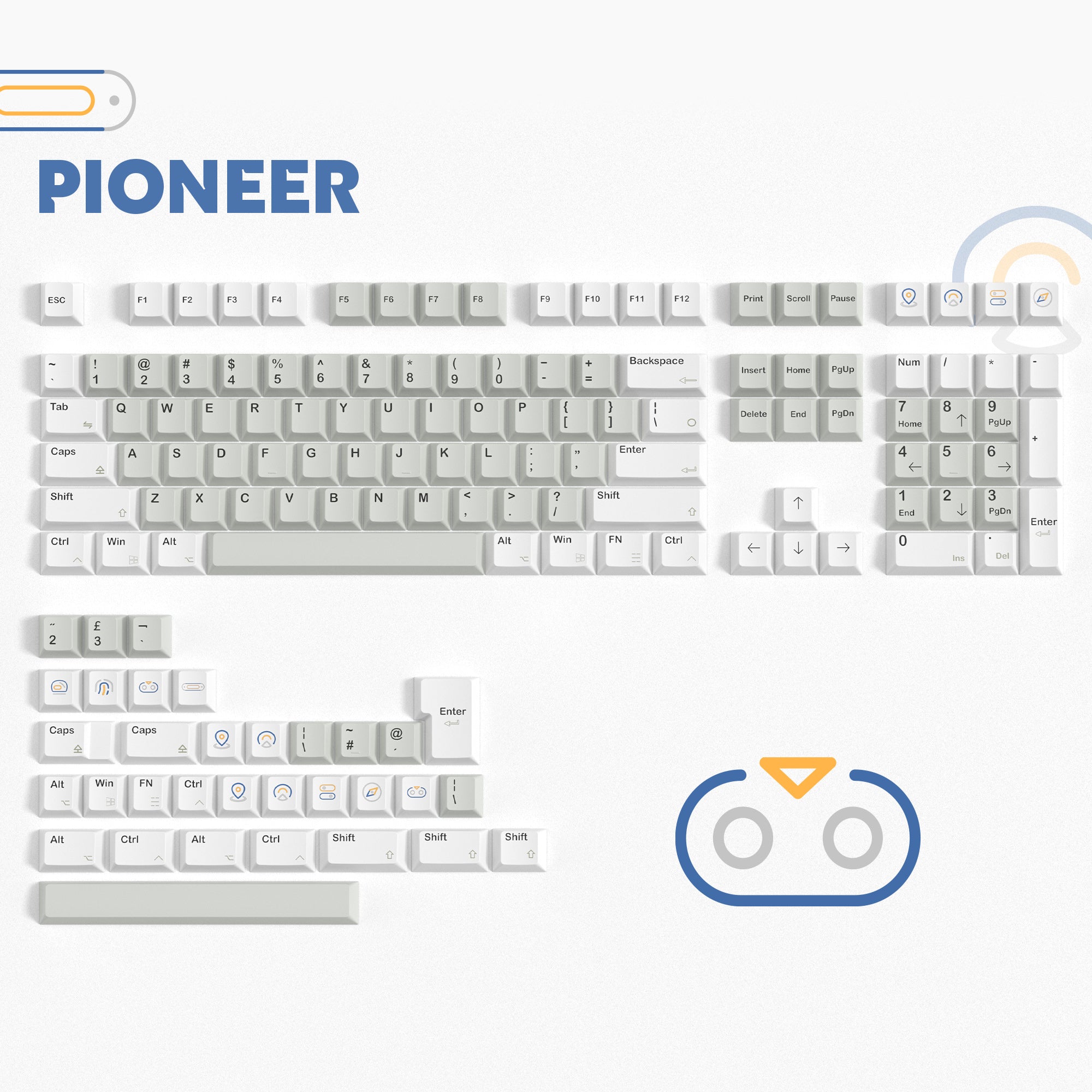Womier Pionner cherry profile dye-sublimaiton PBT 141-key keycap set. The PBT material makes the keycaps more wear-resistant and oil-resistant. Cherry profile  is ergonomic.