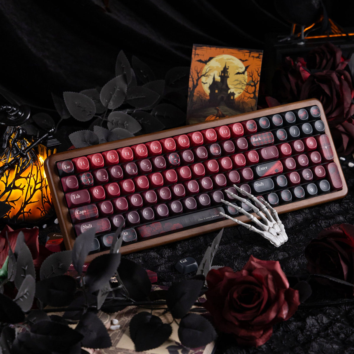 Halloween Bloody Mary Bundle — Womier WD99 Wooden Keyboard + Dark Red Rose Candy MOA PBT Keycaps - Womier Keyboard
