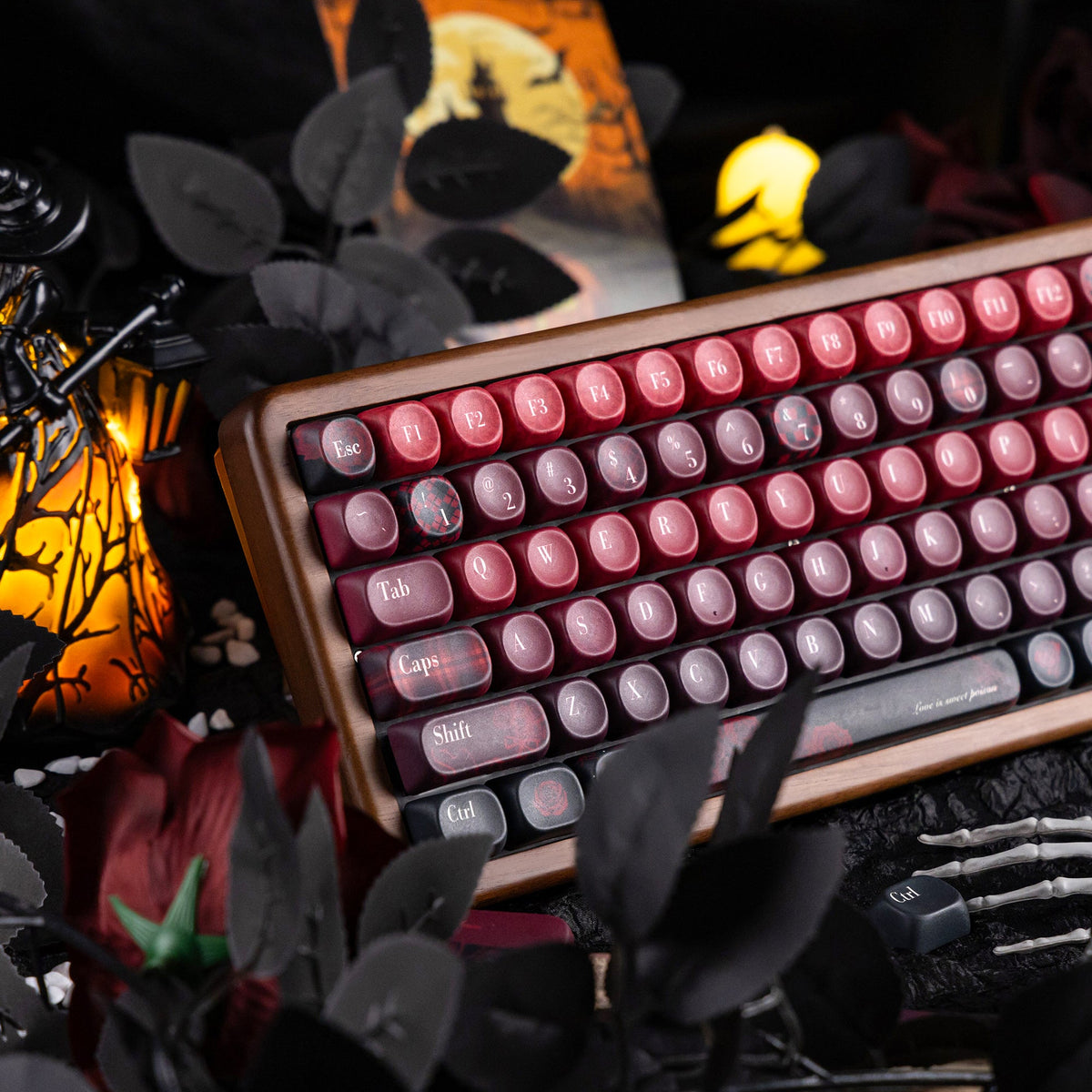 Halloween Bloody Mary Bundle — Womier WD99 Wooden Keyboard + Dark Red Rose Candy MOA PBT Keycaps - Womier Keyboard