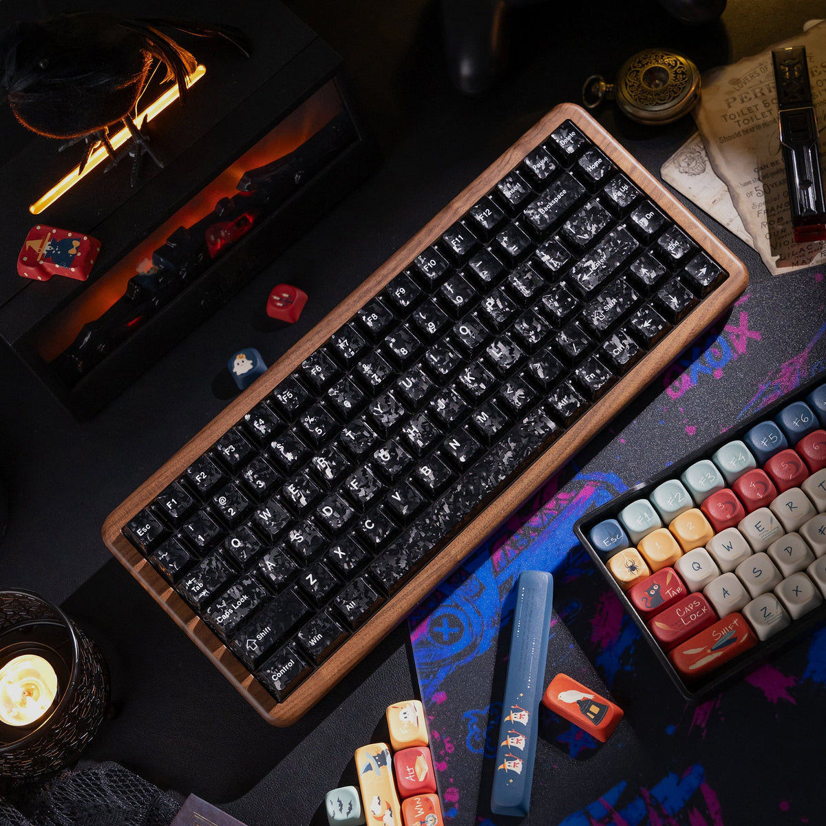 Halloween Haunted Castle Bundle — Womier WD75 HE Keyboard + William Castle MOA PBT Keycaps + Red Graffiti Glass Mouse Pad - Womier Keyboard
