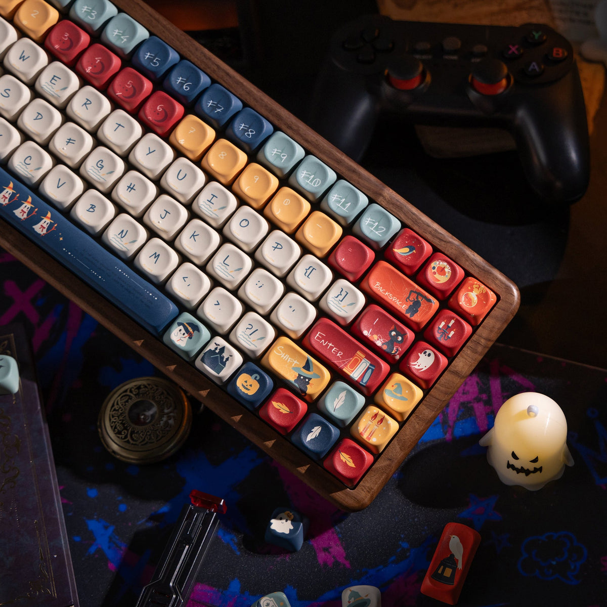 Halloween Haunted Castle Bundle — Womier WD75 HE Keyboard + William Castle MOA PBT Keycaps + Red Graffiti Glass Mouse Pad - Womier Keyboard