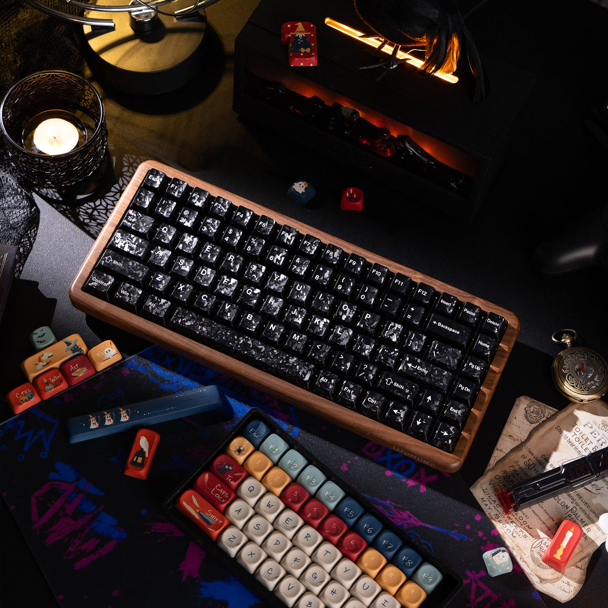 Halloween Haunted Castle Bundle — Womier WD75 HE Keyboard + William Castle MOA PBT Keycaps + Red Graffiti Glass Mouse Pad - Womier Keyboard