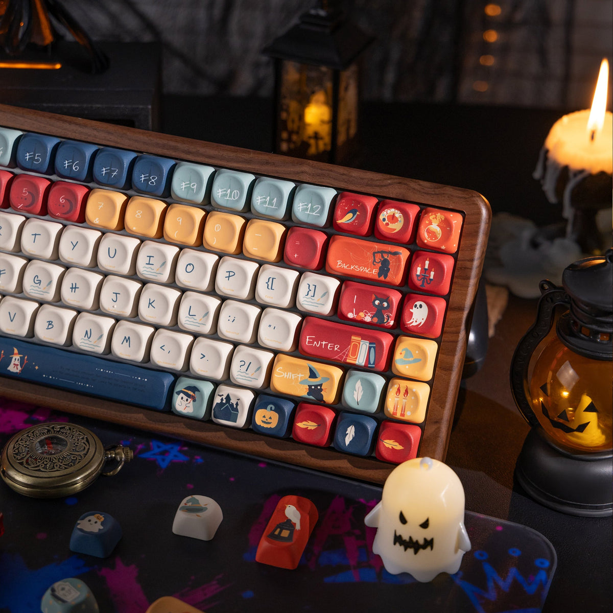 Halloween Haunted Castle Bundle — Womier WD75 HE Keyboard + William Castle MOA PBT Keycaps + Red Graffiti Glass Mouse Pad - Womier Keyboard
