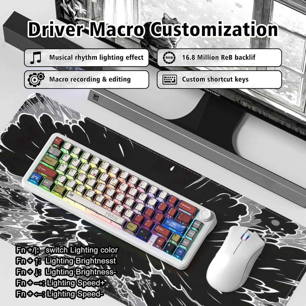 Hkfos DWK65 65% Gaming Mechanical Keyboard Wireless with Knob - Womier Keyboard