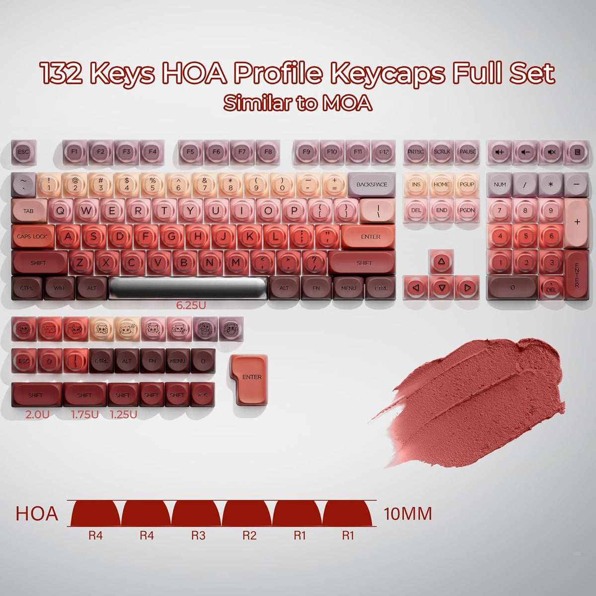 Womier Keyboard Womier 132-Key Cute Custom Keycaps (for Mechanical Keyboards with Cherry/Gateron MX Switches)-Lipstick