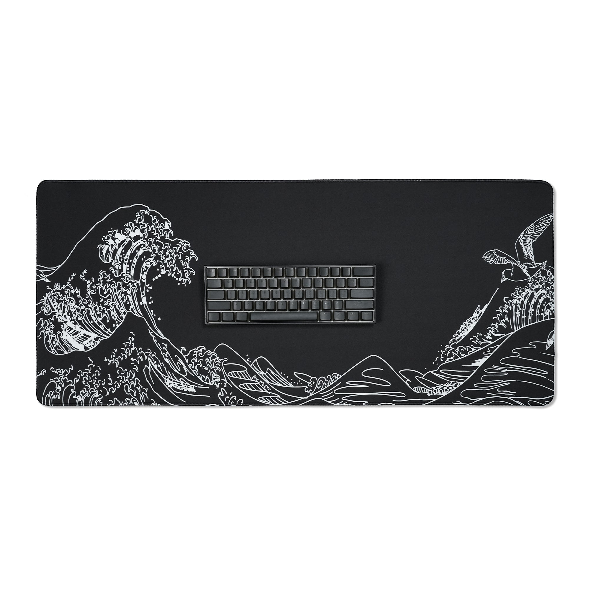 Womier Kanagawa Outline Themed Large Desk Mat (Black/White) - Womier Keyboard