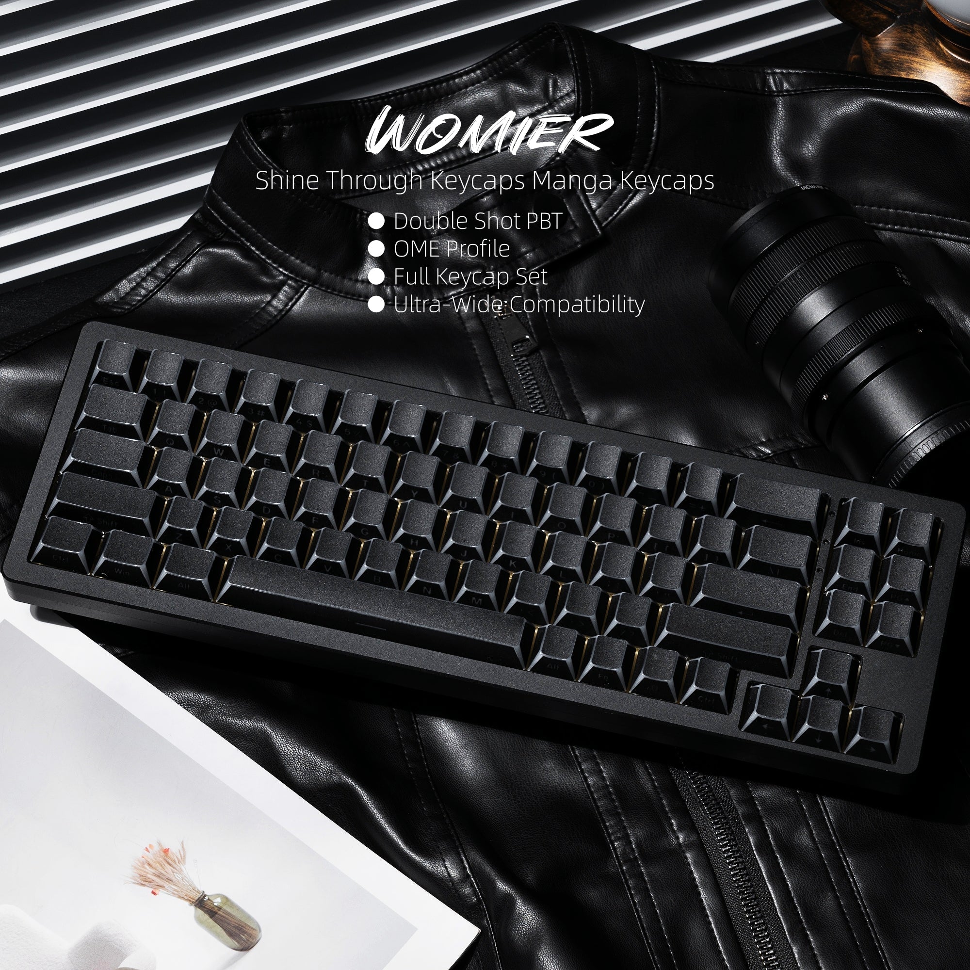 Womier Manga Black PBT Keycaps: Side - Printed Shine - Through Set for Mechanical Keyboards - Womier Keyboard