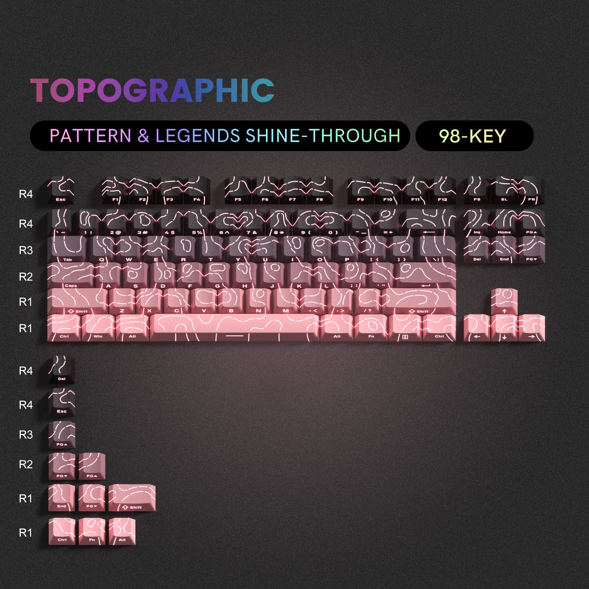 Womier Topographic Series Cherry Profile Side - Printed Shine - Through Keycap Set - Womier Keyboard