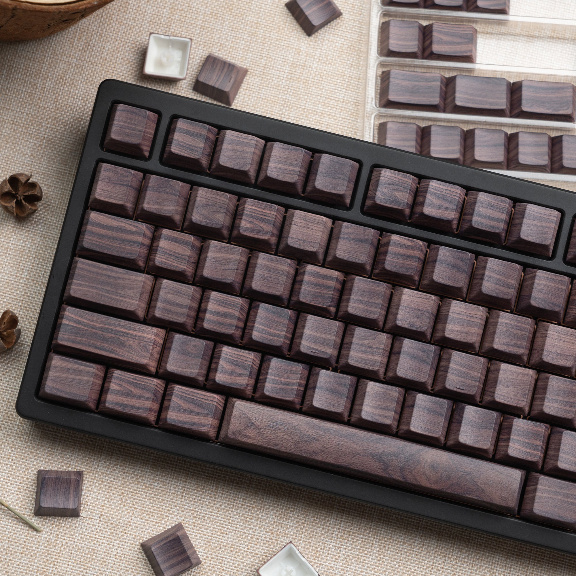 Womier Walnut Wood Side - Printed Cherry Profile Dye - Sub PBT Keycap Set - Womier Keyboard