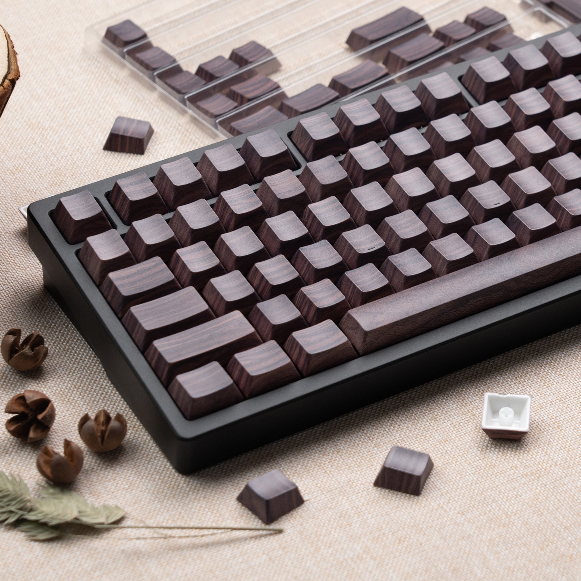 Womier Walnut Wood Side - Printed Cherry Profile Dye - Sub PBT Keycap Set - Womier Keyboard