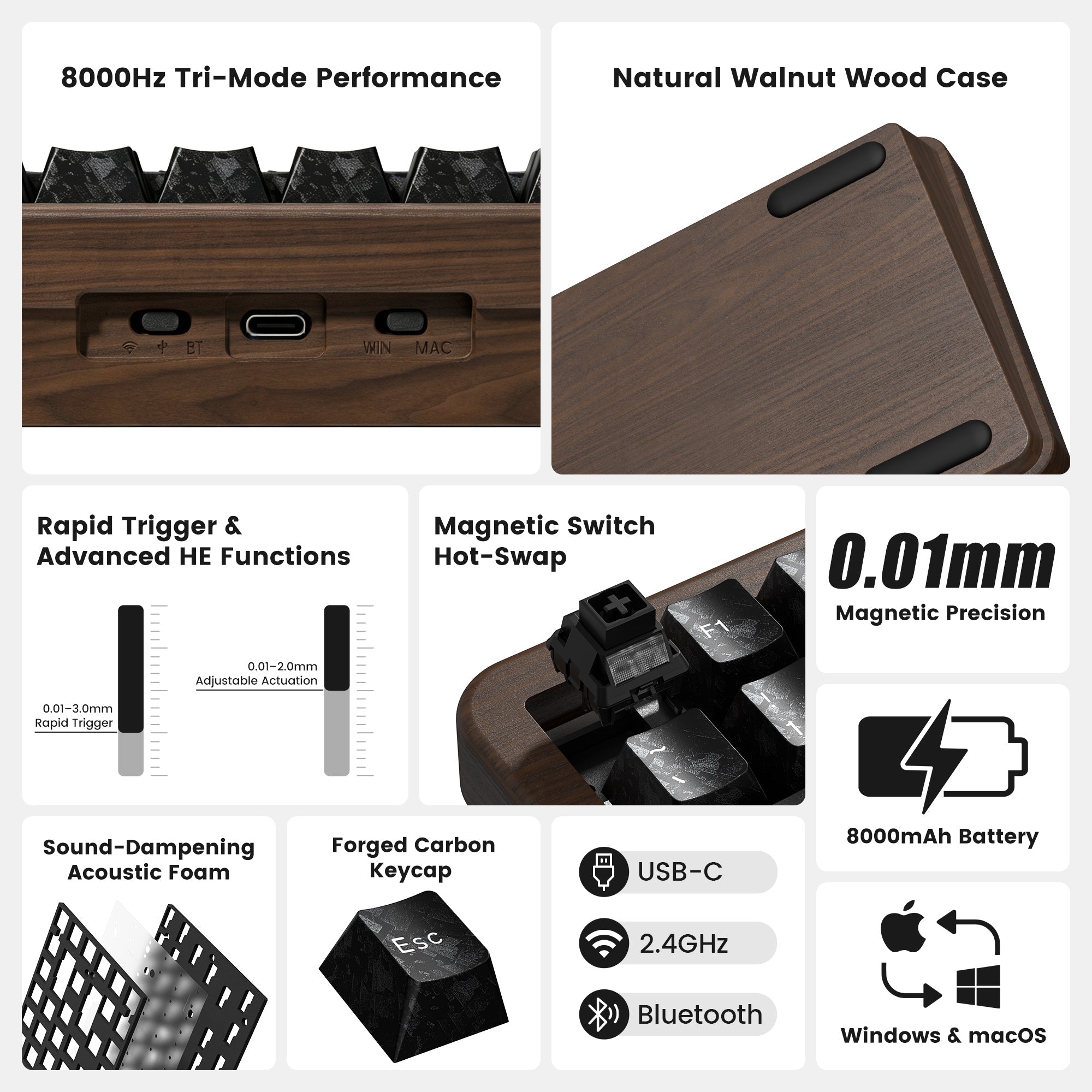 Womier WD75 HE 75% Wireless Hall Effect Wooden Keyboard - Womier Keyboard