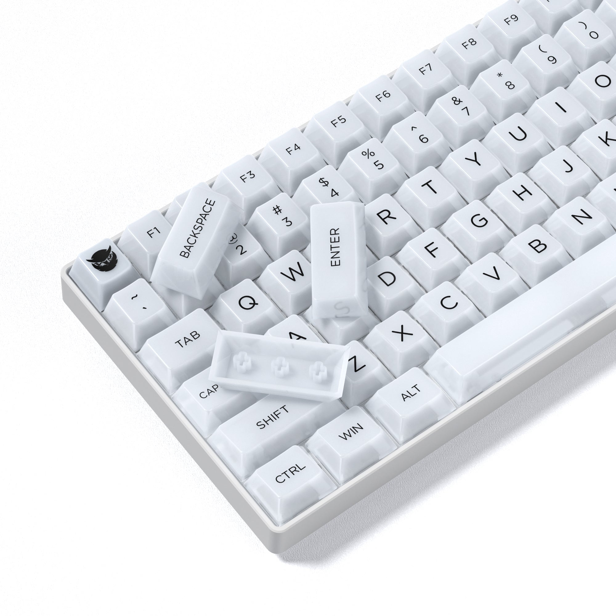 Womier Frost Translucent Cherry Profile Double-shot Keycap Set is made of high-quality PC. It compatible with MX-style switches and most ANSI layout.