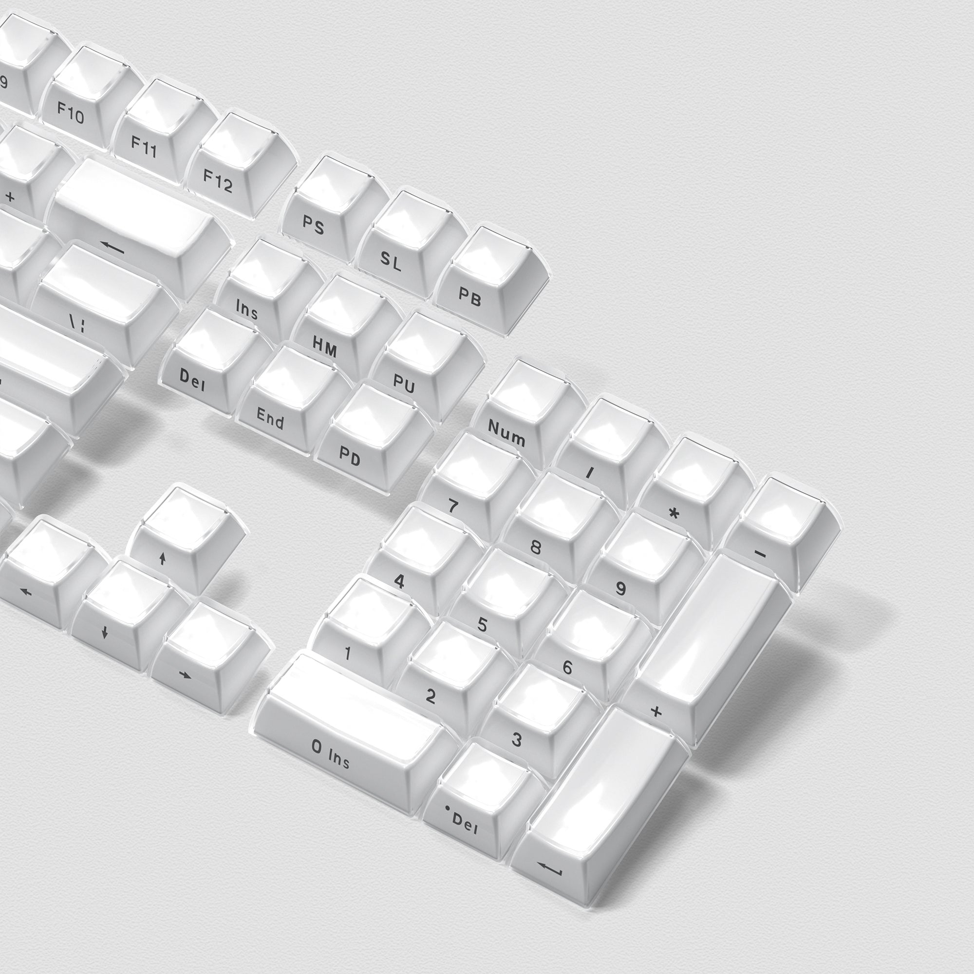 Womier Creamy White Jello Side-Printed Translucent OEM Profile Double-shot Keycap fit for most of ANSI Layout and MX-style switches.