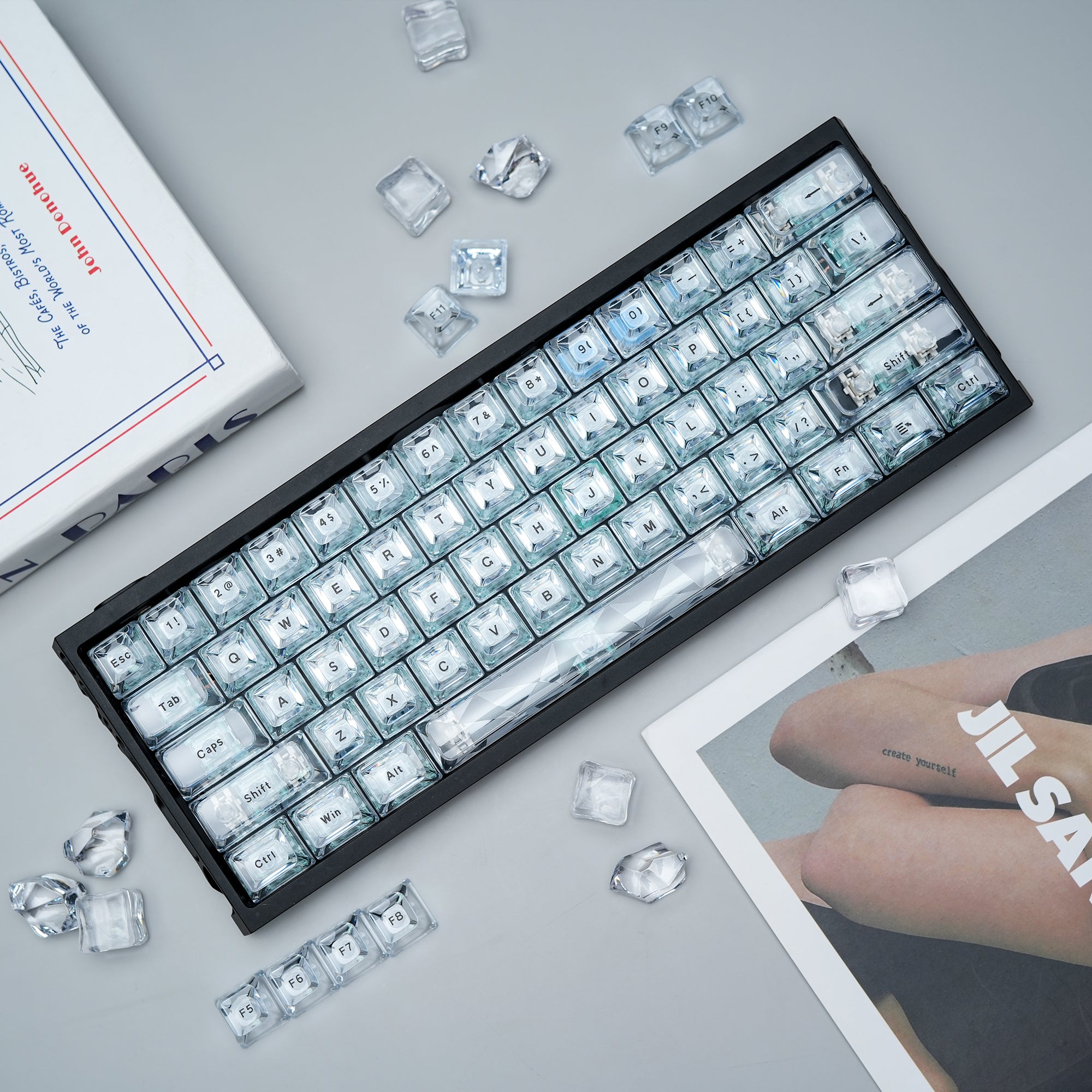 Ice Cube Clear Keycaps - Crystal Ice Keycaps Set for Mechanical Keyboard