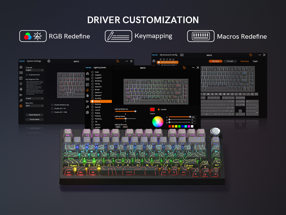 WK75 75% Wireless Mechanical Keyboard,  Hot Swappable Custom Gaming Keyboards