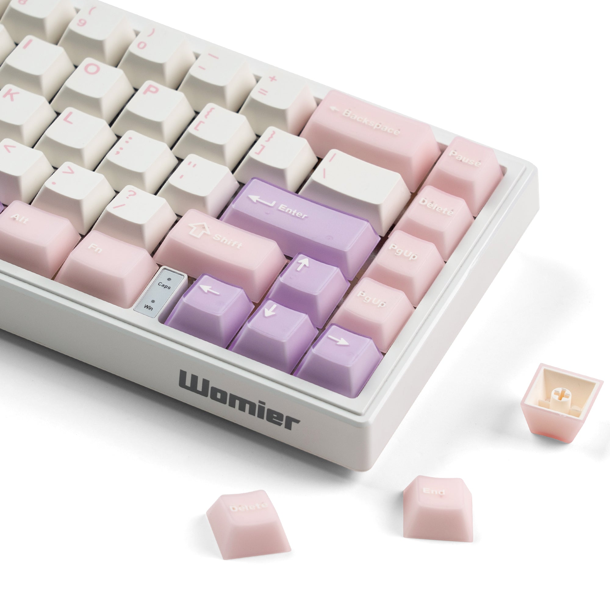 Pink Jade PBT Keycaps, Jelly Keycaps 127 Keys Translucent Creamy Custom Key cap Set Cherry Profile for 60%/65%/75%/TKL/96%/100% Layout Cherry Gateron MX Mechanical Keyboard - Womier Keyboard