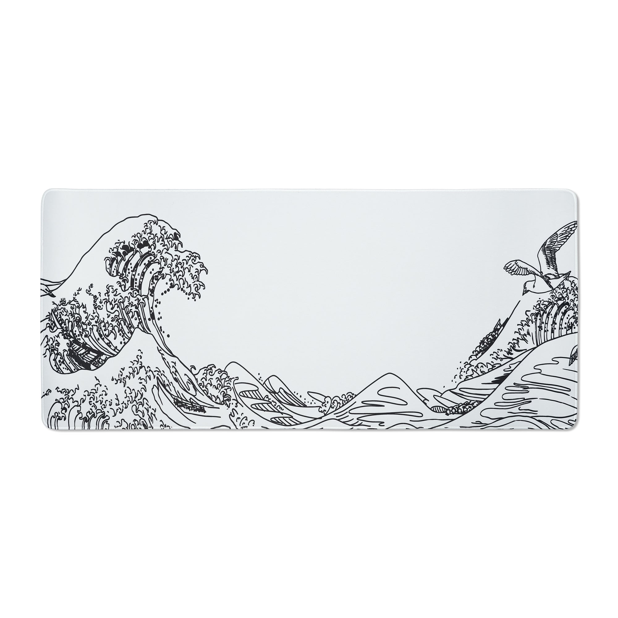 Womier's White Kanagawa desk mat features anti-slip, waterproof properties. Its durable stitched edges effectively prevent wear and tear.