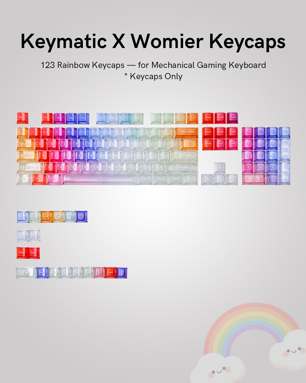 Womier Rainbow Cherry Profile Dye-Sub PBT Keycap Set (123-Key)