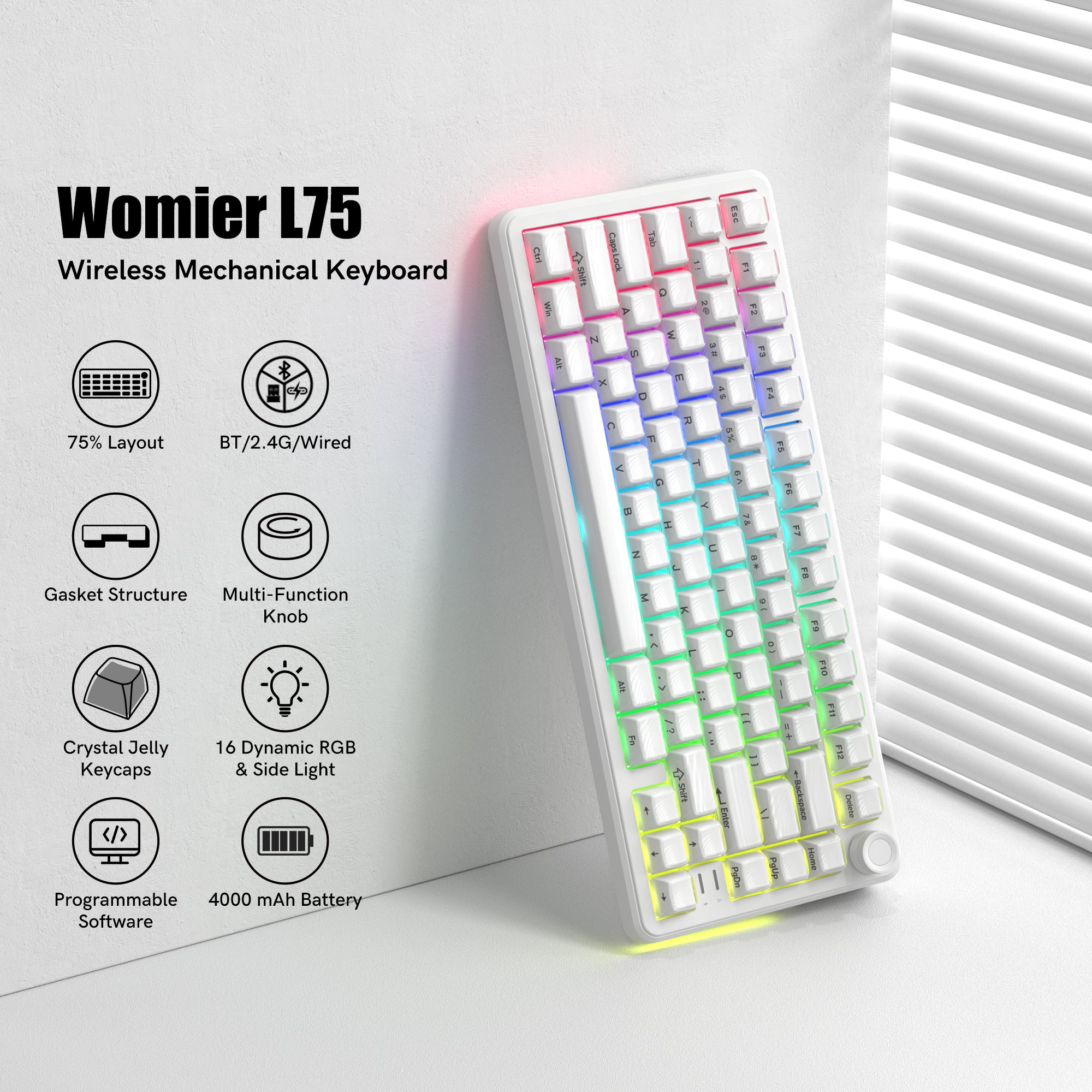 Womier L75 75% Wireless RGB Gasket Mounted Mechanical Keyboard with Knob