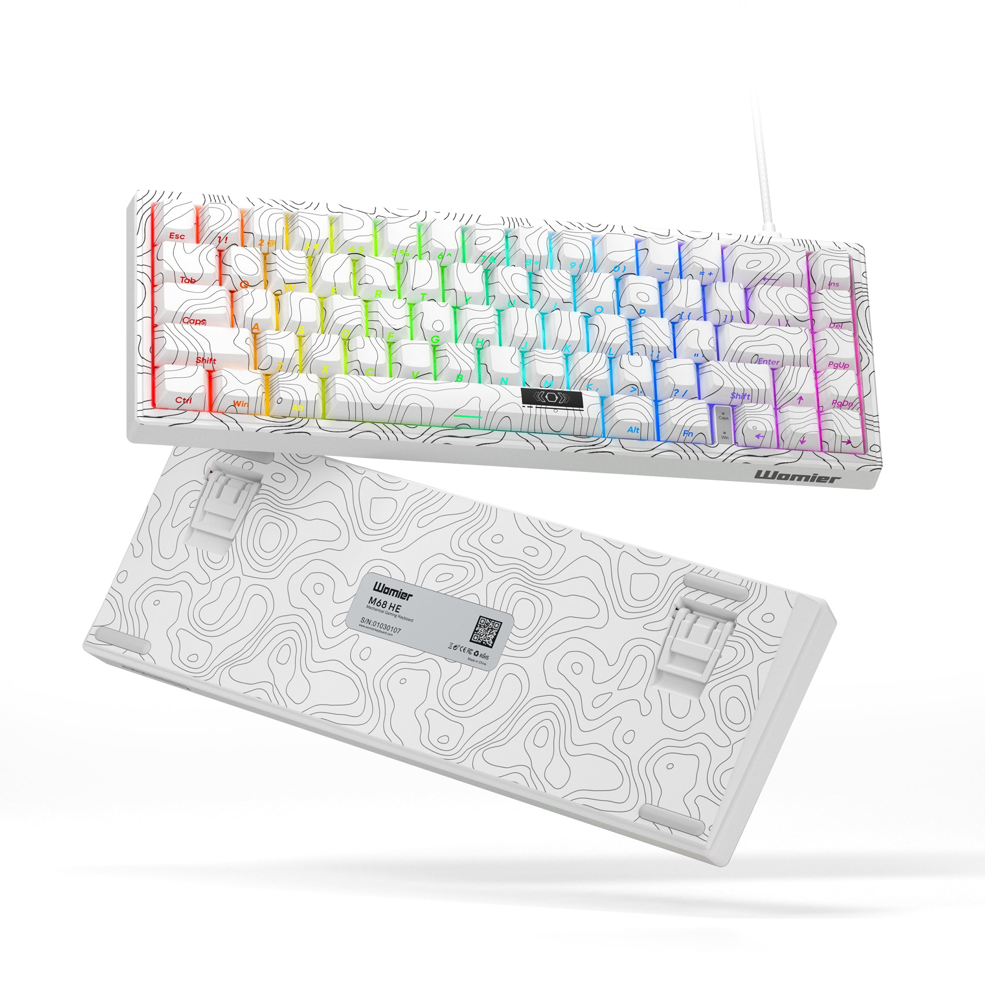 Womier White M68 HE 65% Magnetic Gaming Keyboard. The magnetic switches can be adjusted the sensitive, rapid trigger, macros, etc. through software.