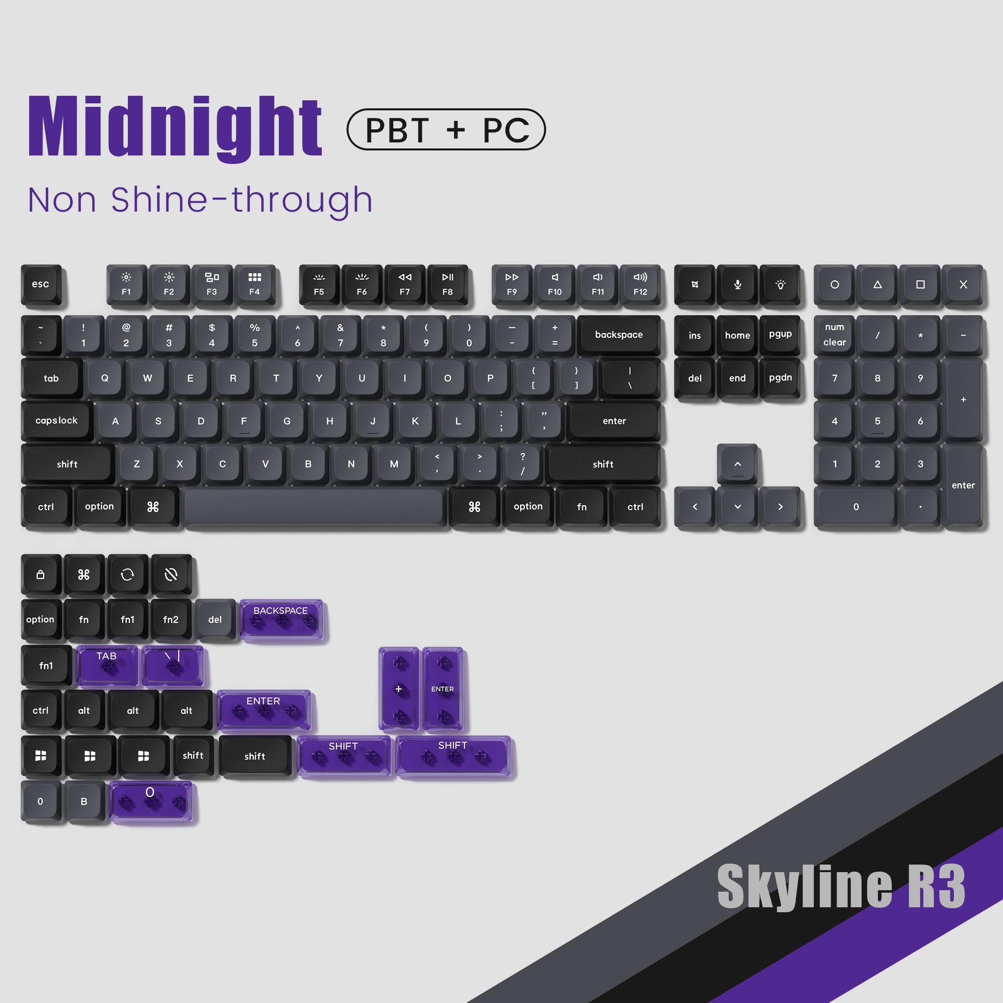 Skyline R3 Low Profile PBT+PC Double-Shot Keycap (3 Colorways)