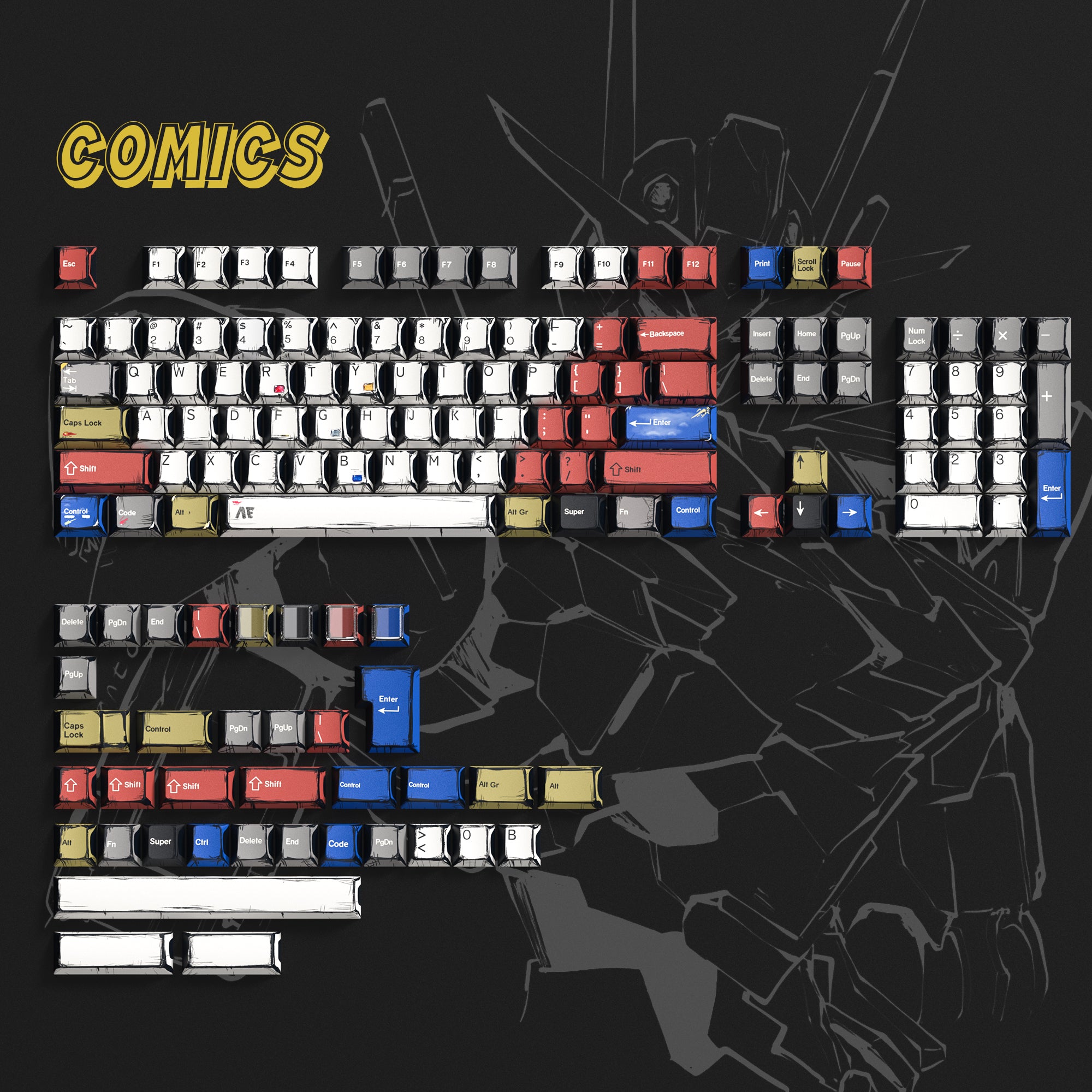 Womier Comics Cherry Profile Dye Sublimation PBT Keycap Set (141-Key)