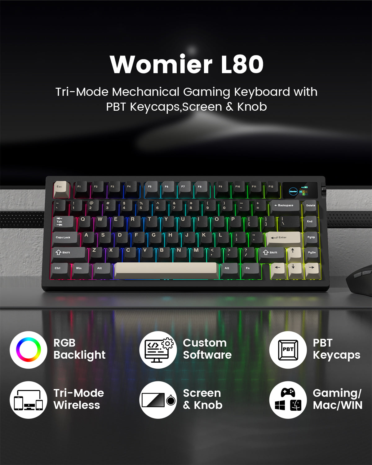 Womier L80 75% Wireless Mechanical Keyboard with TFT Screen & Knob