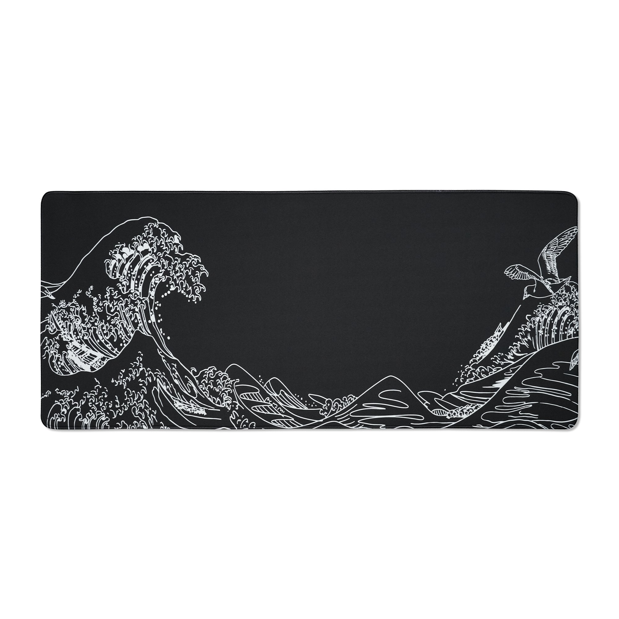 Womier's Black Kanagawa desk mat features anti-slip, waterproof properties. Its durable stitched edges effectively prevent wear and tear.