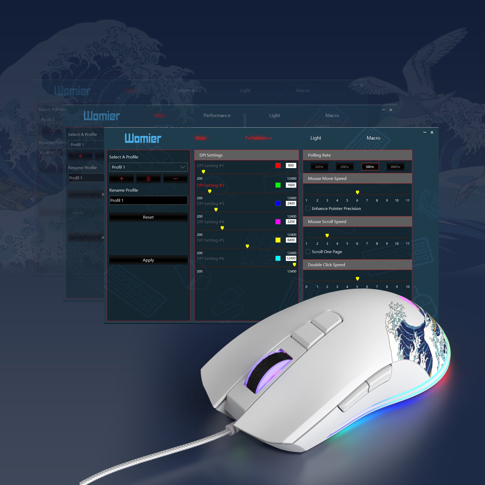 Womier G705 Kanagawa Themed Gaming Mouse (Wired)