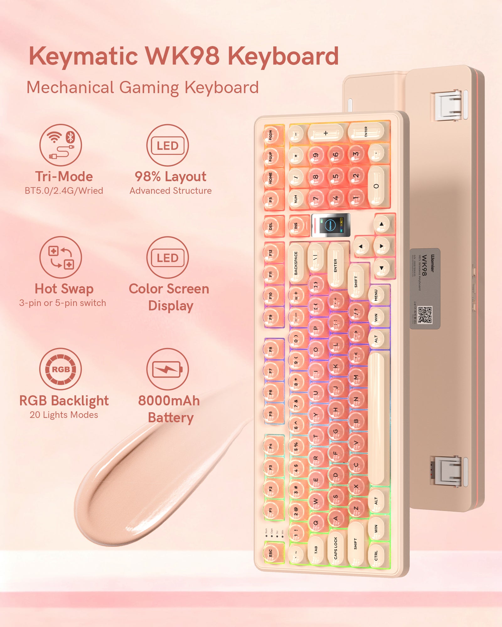 Womier WK98 98% Mechanical Gaming Keyboard With Multimedia Screen