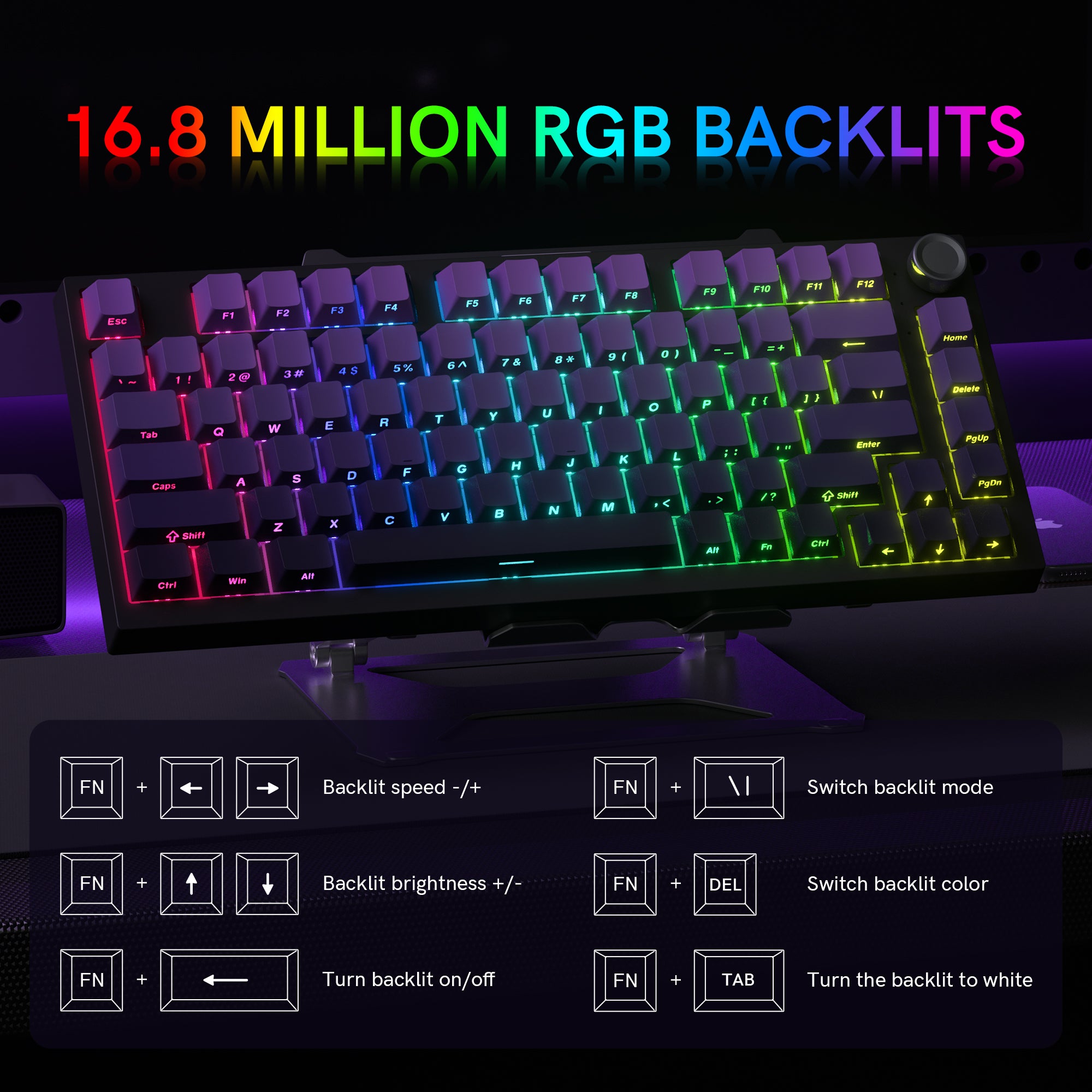WK75 75% Wireless Mechanical Keyboard, 75% Hot Swappable Custom Keyboard with Knob, RGB Backlit, Pre-lubed Switches, 2.4GHz/USB-C/BT5.0 Gaming Keyboards (Purple)