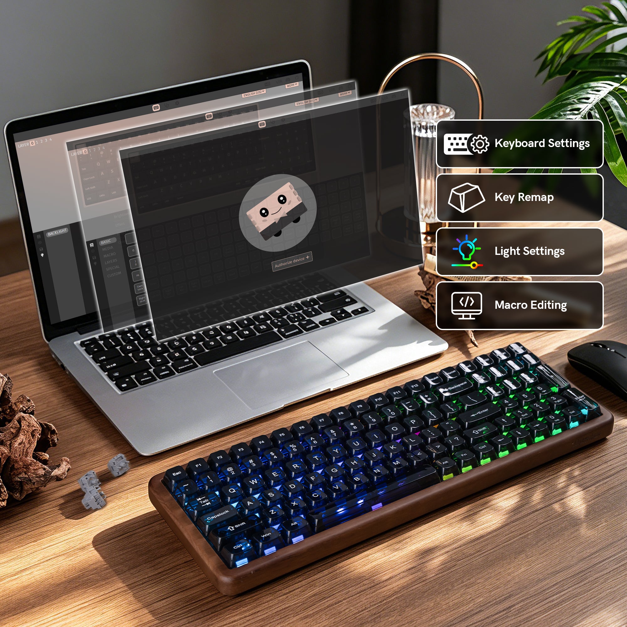 Womier WD99 Full-Size VIA Support Wireless Wooden Keyboard