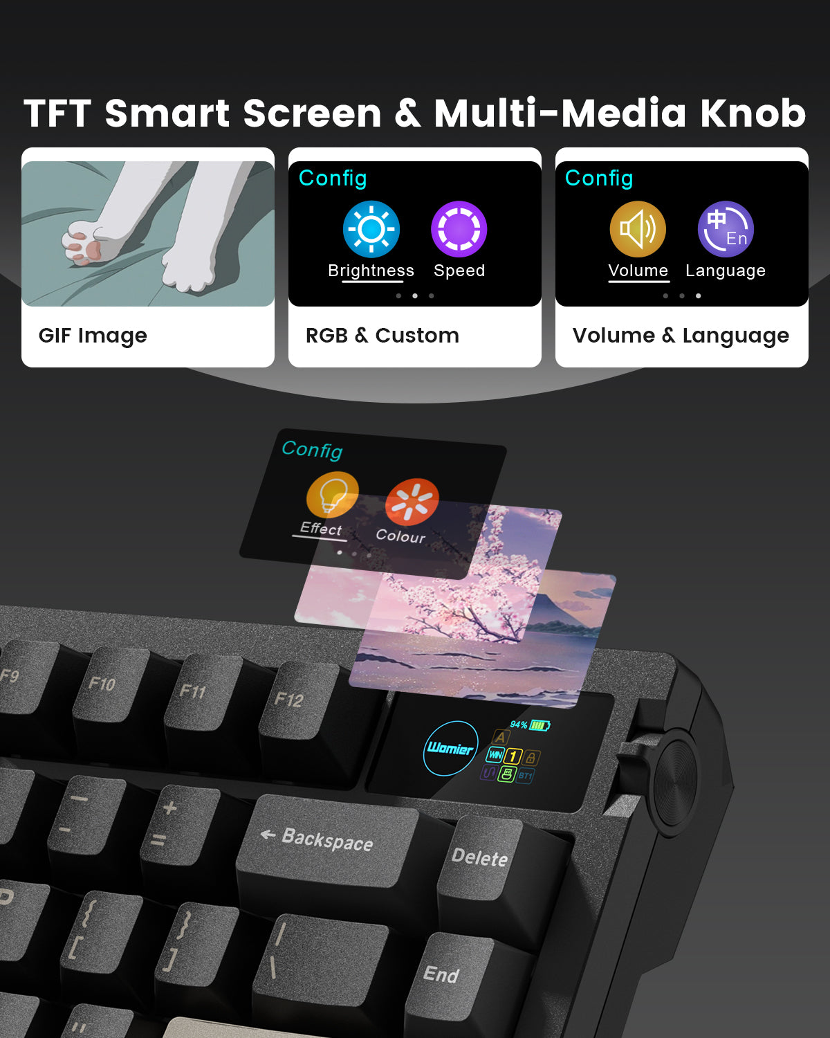 Womier L80 75% Wireless Mechanical Keyboard with TFT Screen & Knob