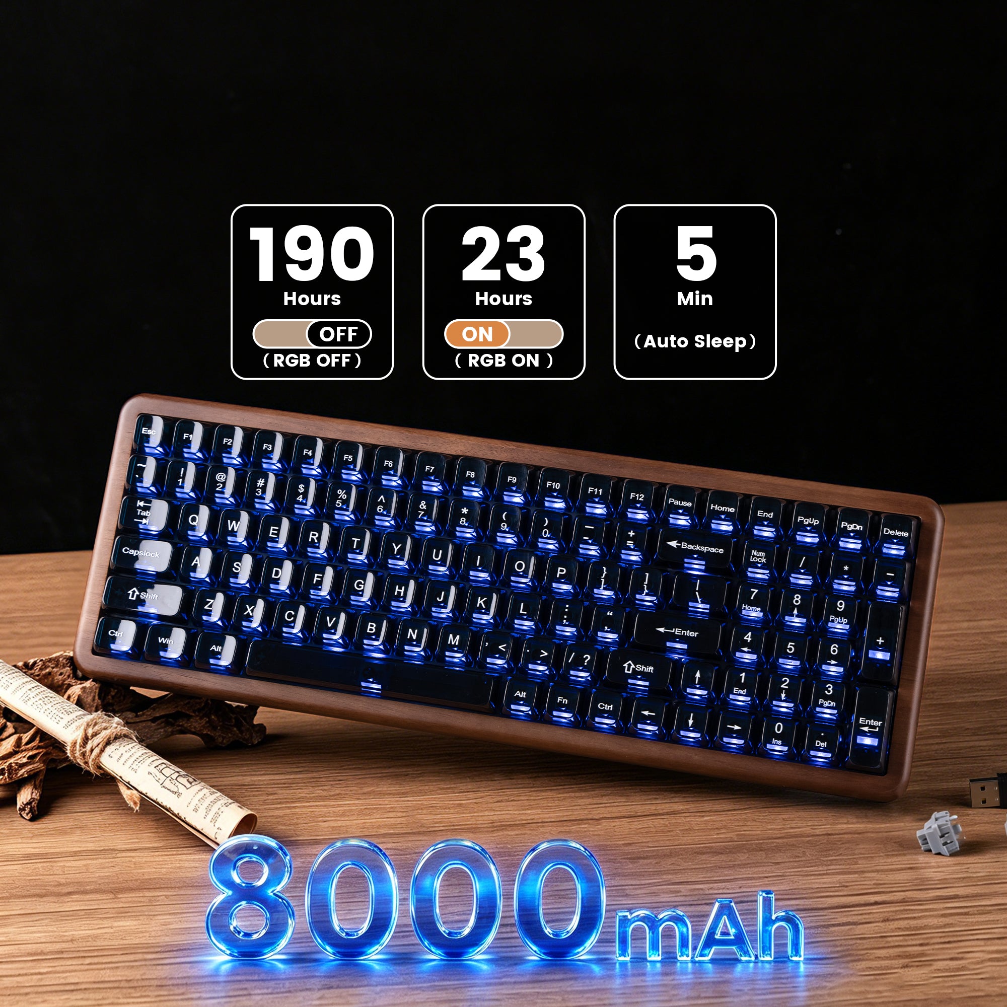 Womier WD99 Full-Size VIA Support Wireless Wooden Keyboard