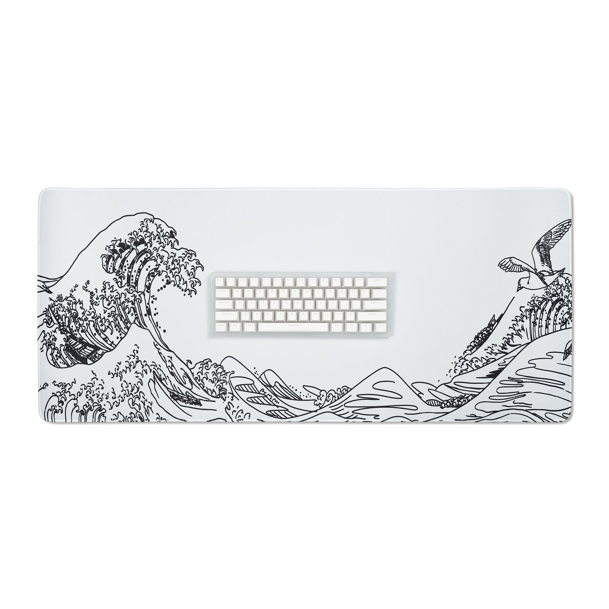 Womier Kanagawa Outline Themed Large Desk Mat (Black/White)