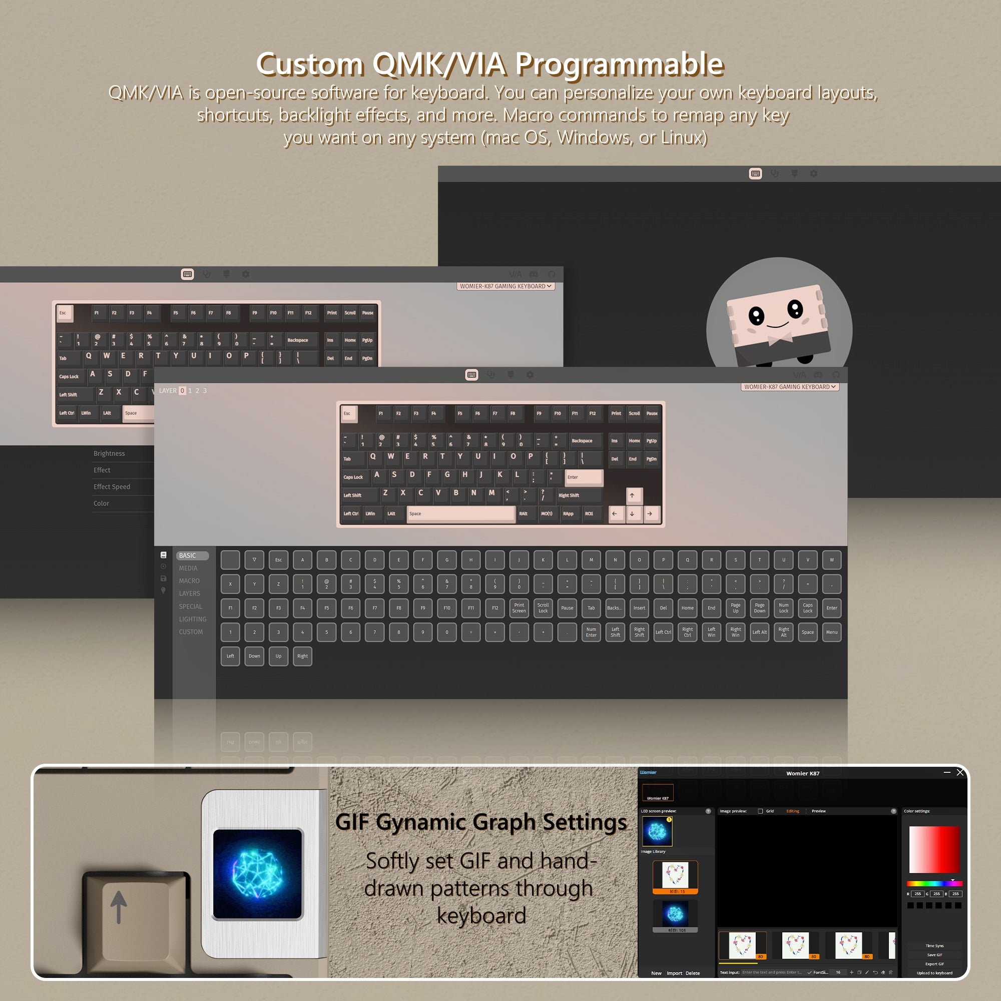 Womier QK87 TKL QMK/VIA Support Wireless Keyboard with Multimedia Display