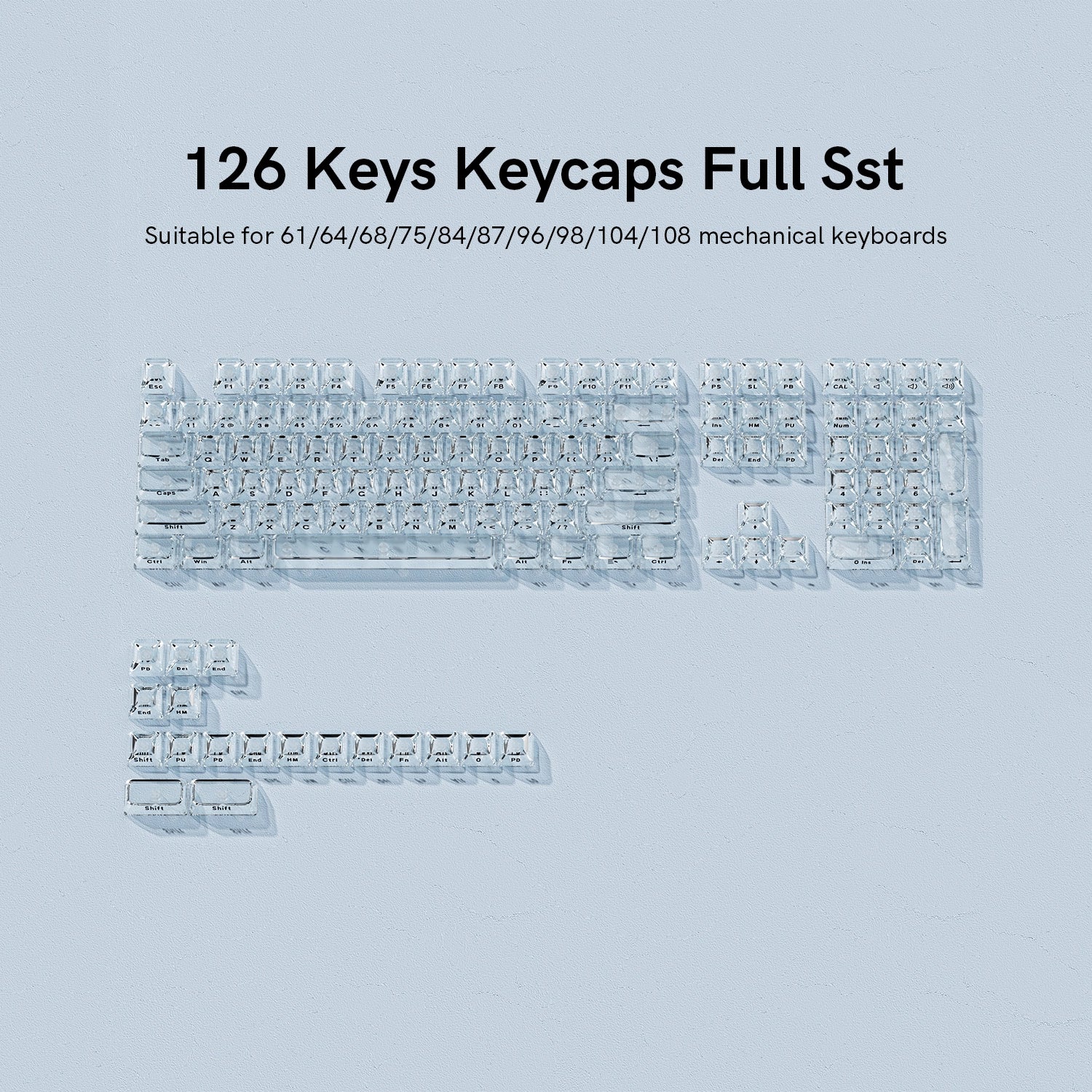 Ice Cube Clear Keycaps - Crystal Ice Keycaps Set for Mechanical Keyboard