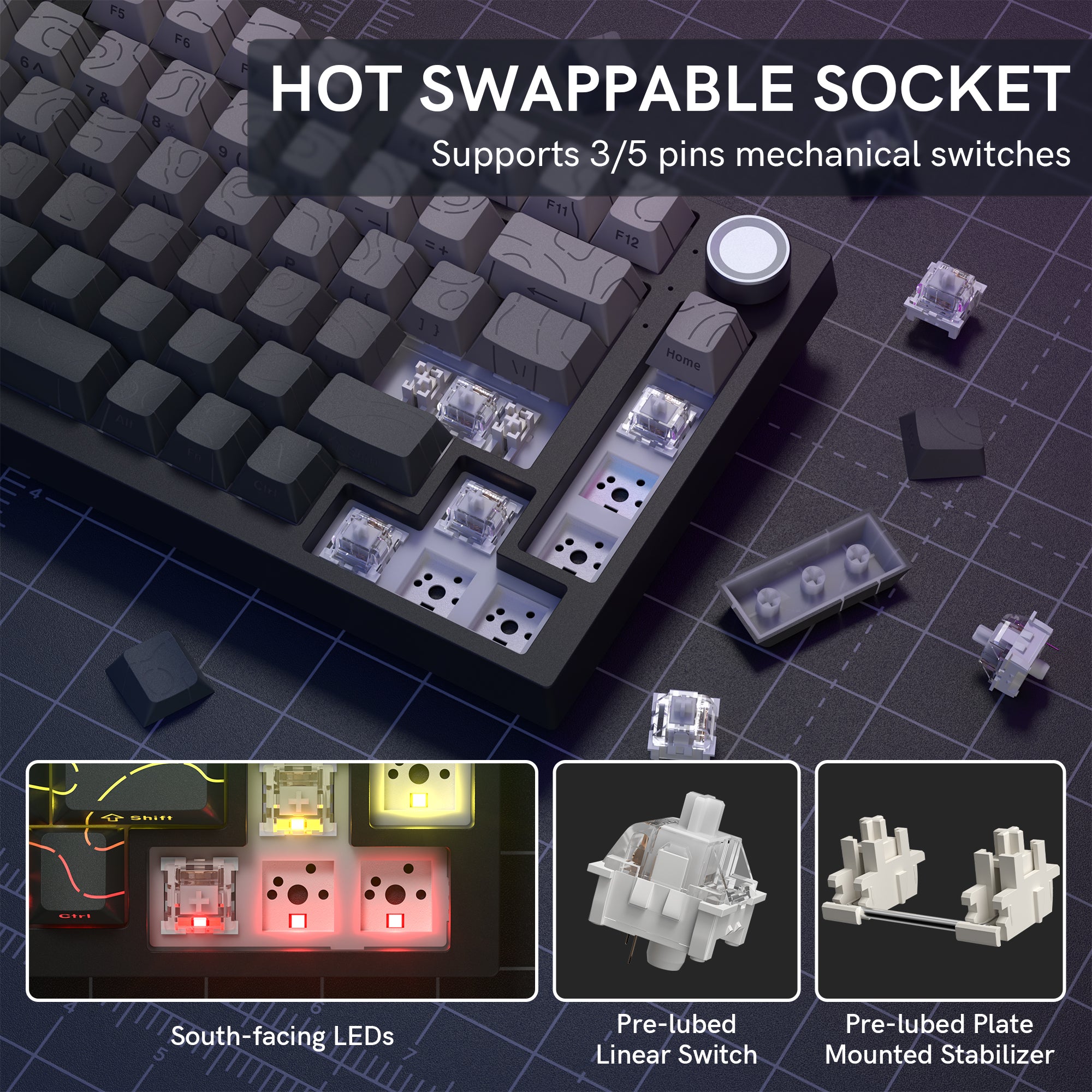 WK75 mini mechanical keyboard hot swappable PCB