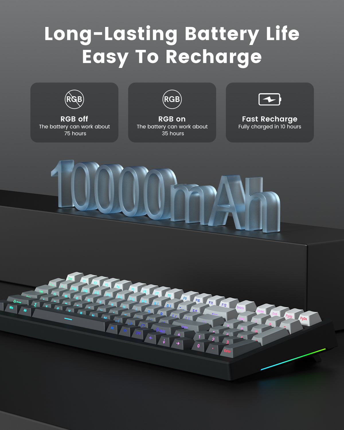 Womier X98 wireless mechanical keyboard, creamy keys, long battery life, perfect for gaming.